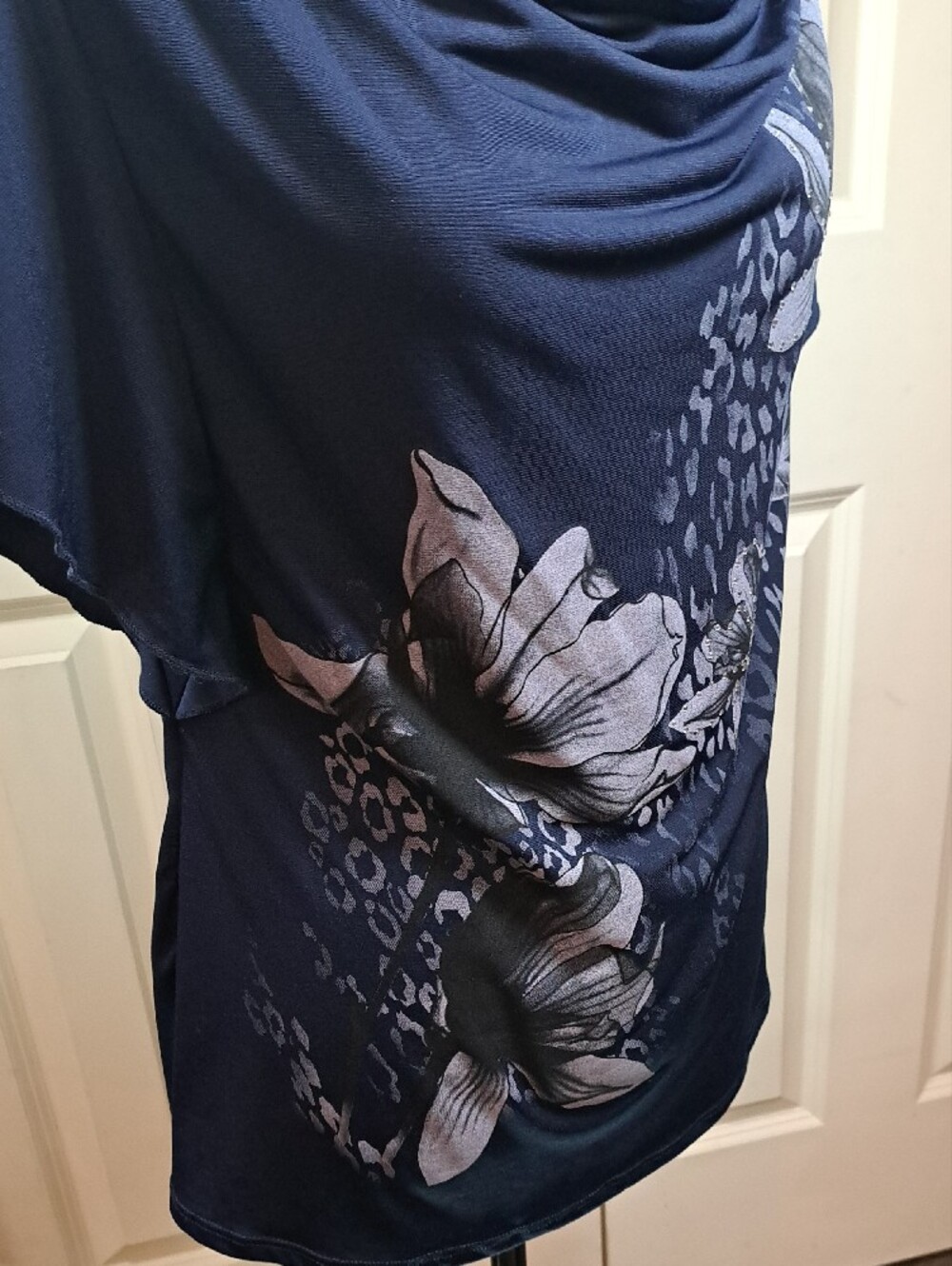 dressbarn Navy Floral Drape-Front Blouse - Picture 5 of 9